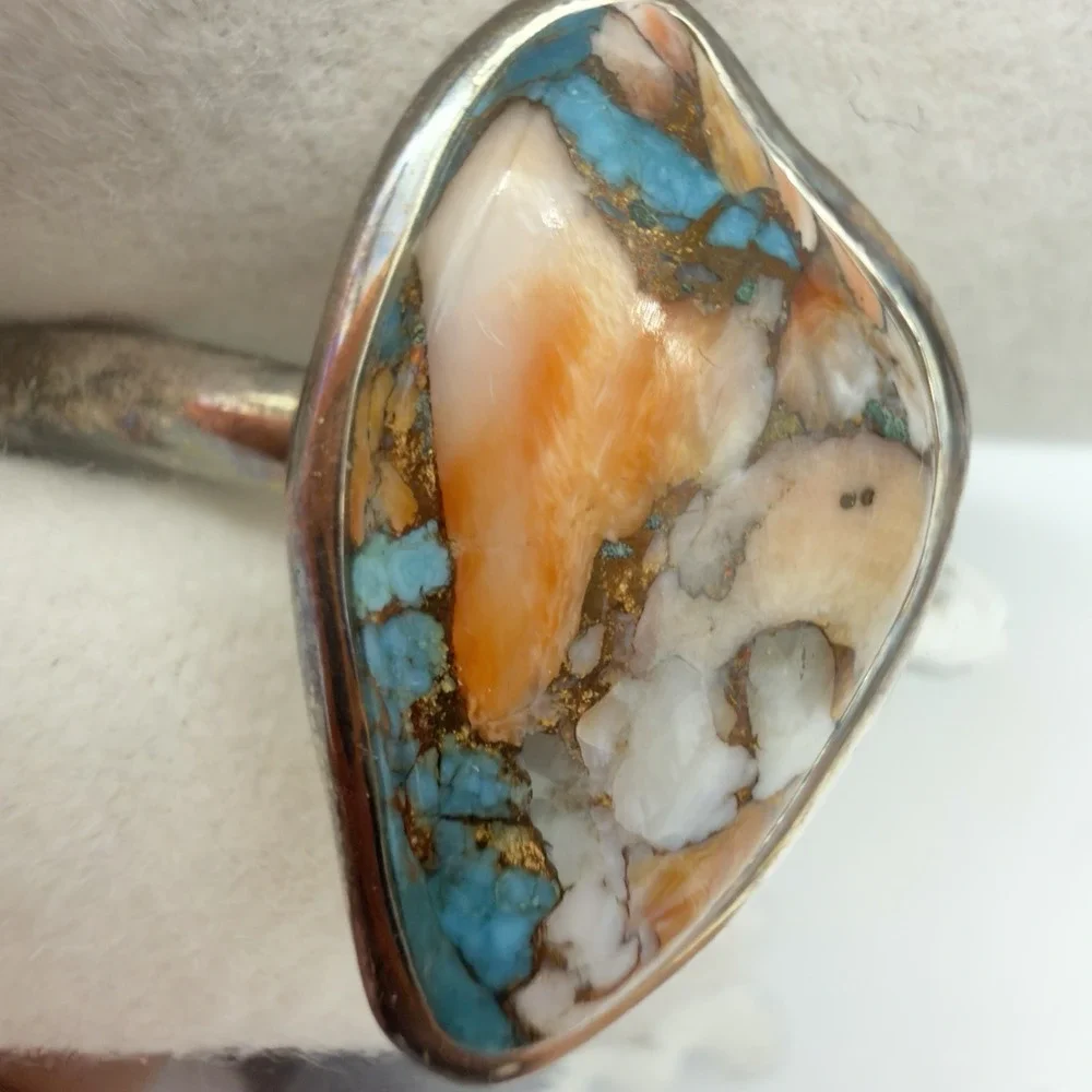 VTG BARSE Signed Sterling Silver Turquoise Spiny Oyster Cuff Bracelet NOS